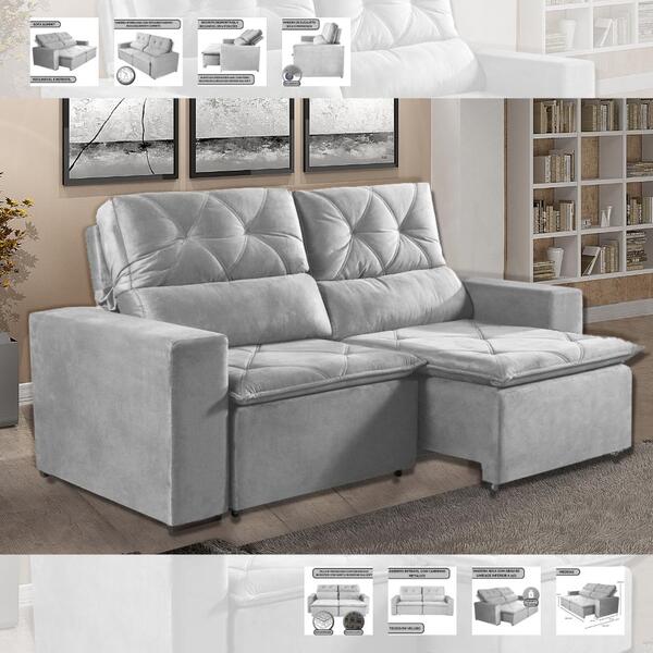 Sofá Summit Retrátil E Reclinável 2,20 M Veludo Cinza