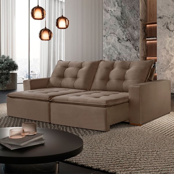 Sofá Texas Retrátil E Reclinável 200cm Bege