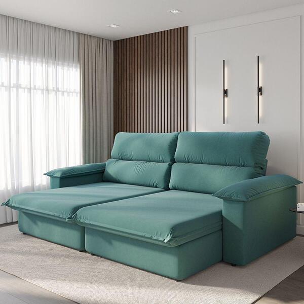 Sofá Tier Retrátil 3 Lugares Suede Suculenta 215cm Marrom
