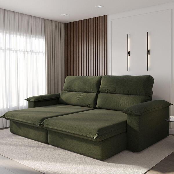Sofá Tier Retrátil 3 Lugares Suede Verde 215cm Verde