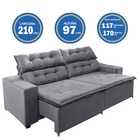 Sofá Top Concepit 210cm Retrátil Com Molas Cinza - Ws