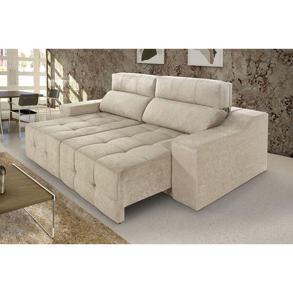 Sofá Top Lubeck 210cm Retrátitl Reclinável Suede Bege - Ws