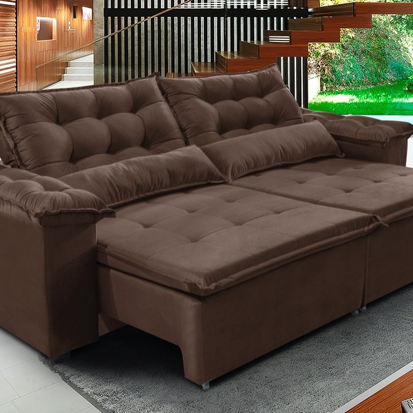 Sofá Top Veneza 200cm Retrátil Com Molas Marrom - Ws