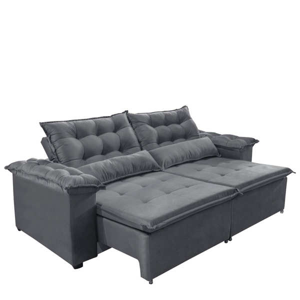 Sofá Top Veneza 290cm Retrátil Com Molas Cinza - Ws