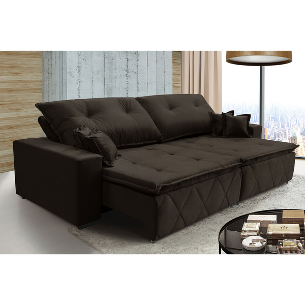 Sofá Toquio Retratil E Reclinavel 2,52 Mts Suede Marrom Carol