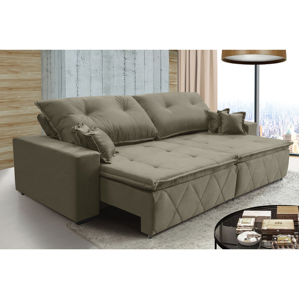 Sofá Toquio Retratil E Reclinavel 2,92 Mts Suede Castor Carol