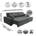 Sofá Toquio Retratil E Reclinavel 2,92 Mts Suede Cinza Caroli