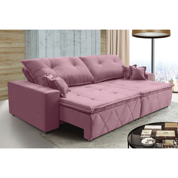 Sofá Toquio Retratil E Reclinavel 2,92 Mts Suede Rosa Carolin
