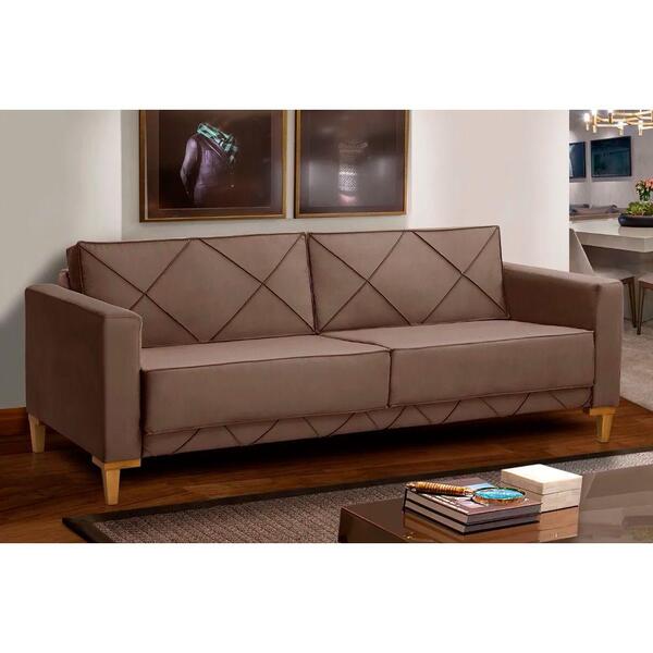 Sofá Tucon 3 Lugares Veludo Marrom 180cm Megasul