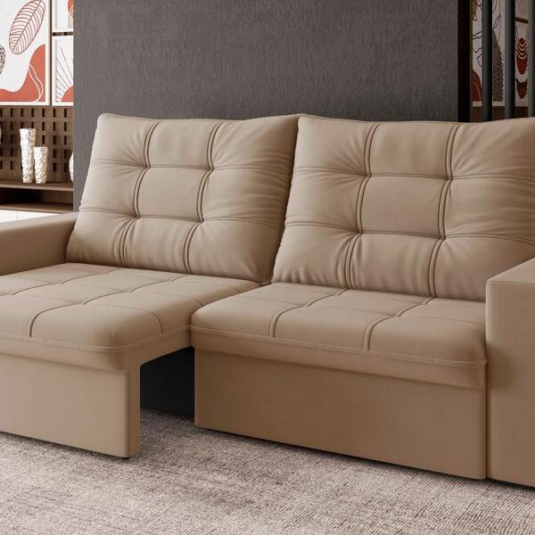 Sofá Tulum 2,00m Assento Retrátil/reclinável Suede Capuccino