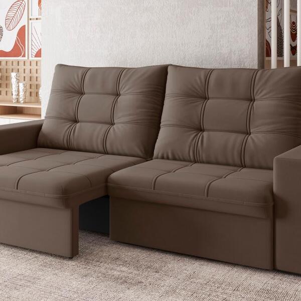 Sofá Tulum 2,30m Assento Retrátil/reclinável Suede Marrom - X