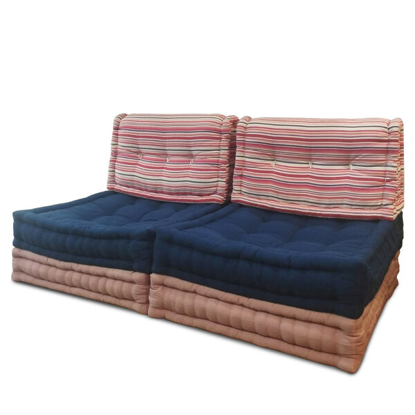 Sofá Turco 02 Lugares 160x80x36cm - Tecido Brim Ecológico Azu