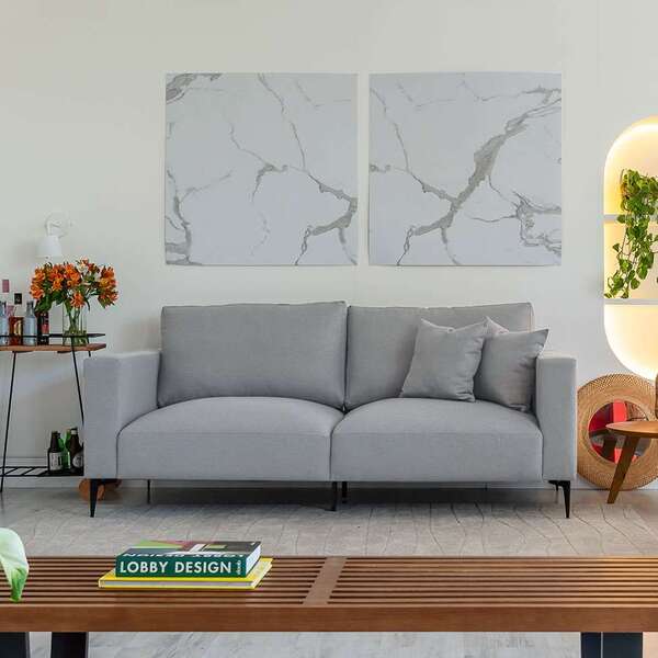 Sofá Unne 3 Lugares Com Molas Ensacadas Linho Cinza 200 Cm