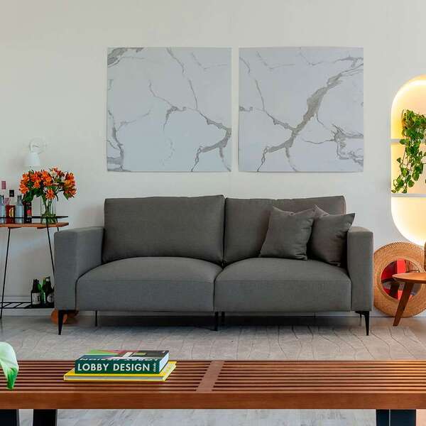 Sofá Unne 3 Lugares Com Molas Ensacadas Linho Grafite 200 Cm