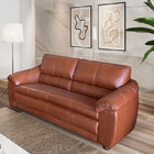 Sofá Veneza 03 Lugares Couro Conhaque A110 200 Cm Pés De Made