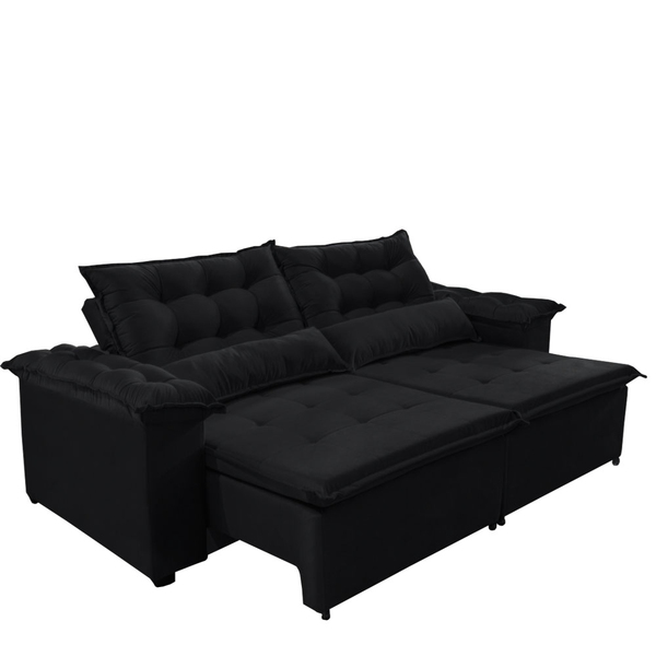 Sofá Veneza 200cm Retrátil Com Molas Preto - Ws