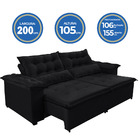 Sofá Veneza 200cm Retrátil Com Molas Preto - Ws