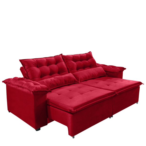 Sofá Veneza 210cm Retrátil Com Molas Vermelho- Ws
