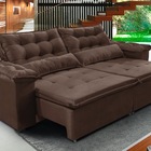 Sofá Veneza 220cm Retrátil Com Molas Marrom- Ws