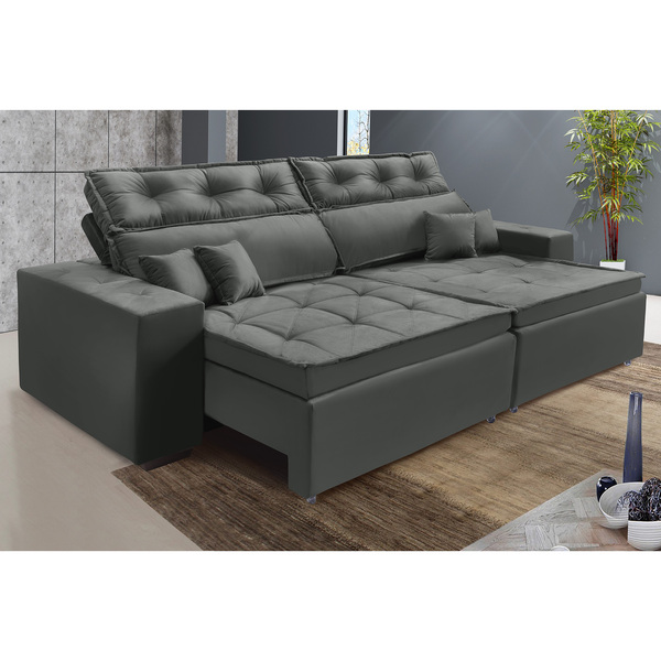 Sofá Veneza Retratil E Reclinavel 2,52 Mts Suede Cinza Caroli