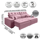 Sofá Veneza Retratil E Reclinavel 2,52 Mts Suede Rosa Carolin