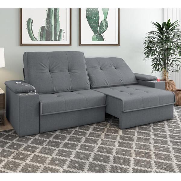 Sofá Vermont Plus 256 Cm Com 2 Lugares - Cinza