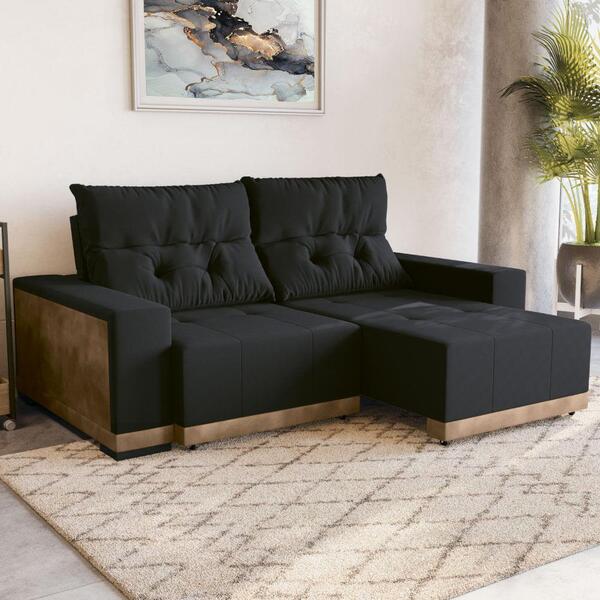 Sofá Verona Reclinável Com Tecido Suede - Preto