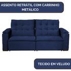 Sofá Verve Retrátil E Reclinável 2,20 M Veludo Azul Aliber