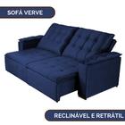 Sofá Verve Retrátil E Reclinável 2,20 M Veludo Azul Aliber