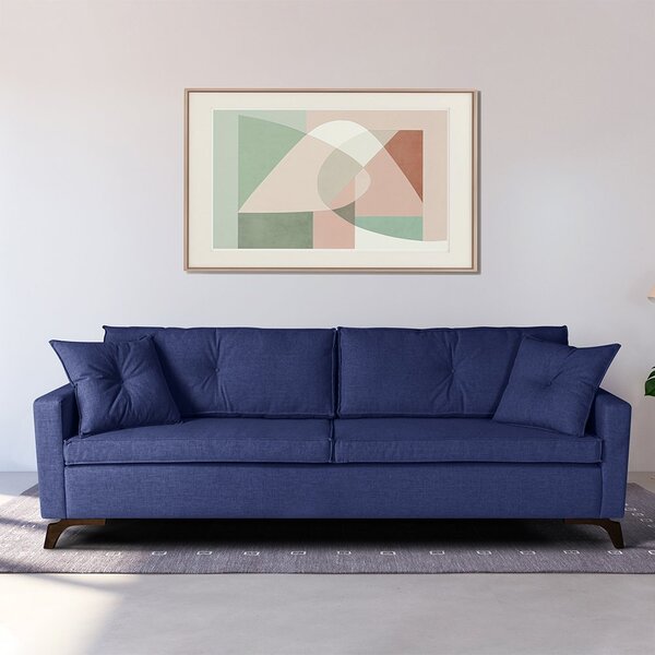 Sofá Viena 1,90m Tecido Veludo Pés Mel Azul