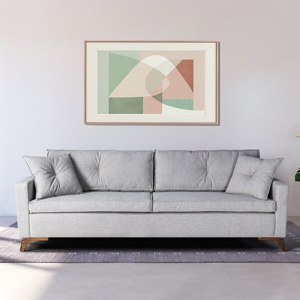 Sofá Viena 2,30m Tecido Linho Pés Imbuia Cinza