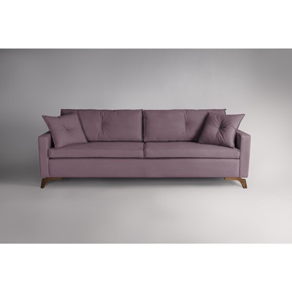 Sofá Viena 2,30m Tecido Veludo Pés Imbuia Rosa