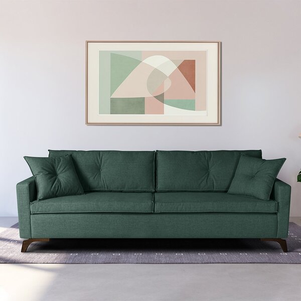 Sofá Viena 2,50m Tecido Veludo Pés Imbuia Verde