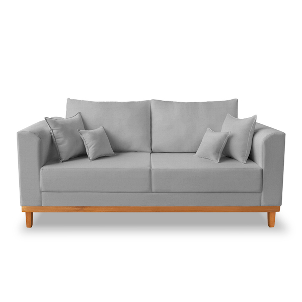 Sofá Viena 3 Lugares Com Base De Madeira Linho Cinza - Madeir