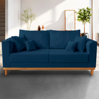 Sofá Viena 3 Lugares Para Sala De Estar Linho Azul - Madeira