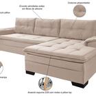 Sofá Viena Chaise Suede Fixo Pés Madeira Living Império Areia