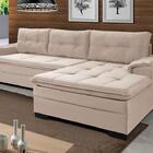 Sofá Viena Chaise Suede Fixo Pés Madeira Living Império Areia