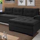 Sofá Viena Chaise Suede Fixo Pés Madeira Living Império Preto