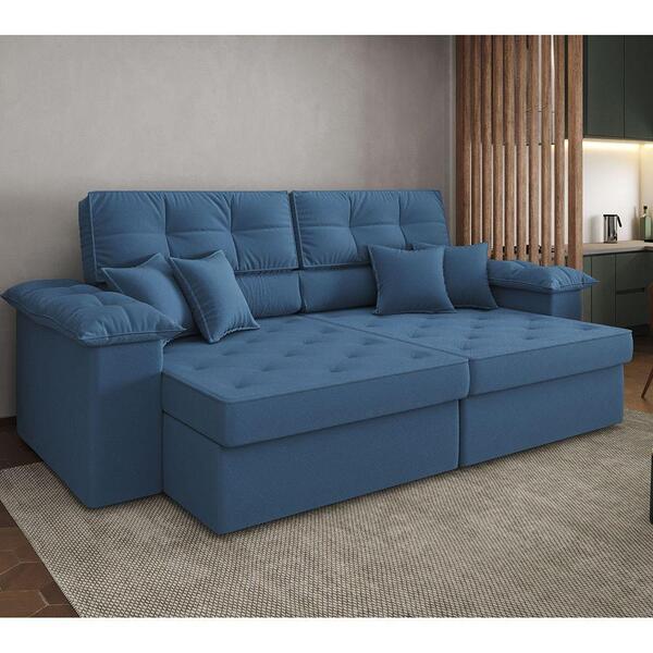 Sofá Vili Retrátil 3 Lugares Suede Azul Jeans 215cm Azul