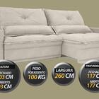 Sofá Vogue 2,60m Retrátil E Reclinável Velosuede Areia - Nets