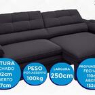 Sofá Zeus 2,50m Retrátil E Reclinável Velosuede Preto - Netso