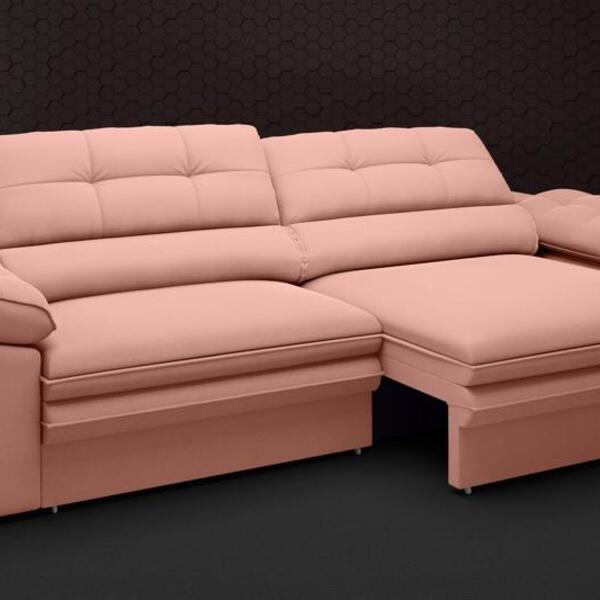 Sofá Zeus 2,50m Retrátil E Reclinável Velosuede Rose - Netsof