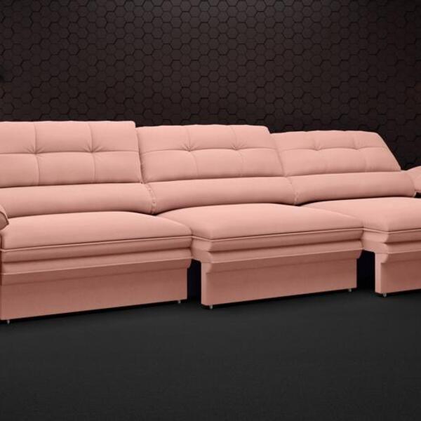Sofá Zeus 2,90m Retrátil E Reclinável Velosuede Rose - Netsof