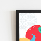 Sol E Ondas Abstrato Arte Quadro Moldura Preta 60x40cm