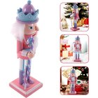 Soldados Quebra Nozes Enfeite Natalino Rosa Em Madeira 30cm