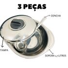 Sopeira Aço Inox Grande 1,7l Para Feijoada Caldo Sopa 3 Peça