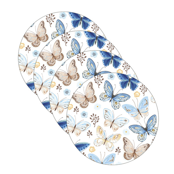 Sousplat Borboletas Azul/ambar - 4 Peças - Sem Base