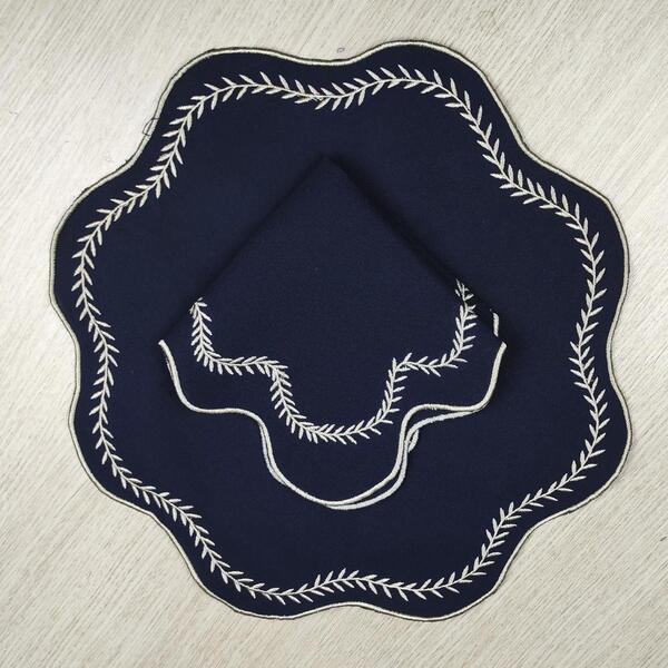 Sousplat Com Guardanapo Bordado Kit 06 Peças Tecido Microfibr