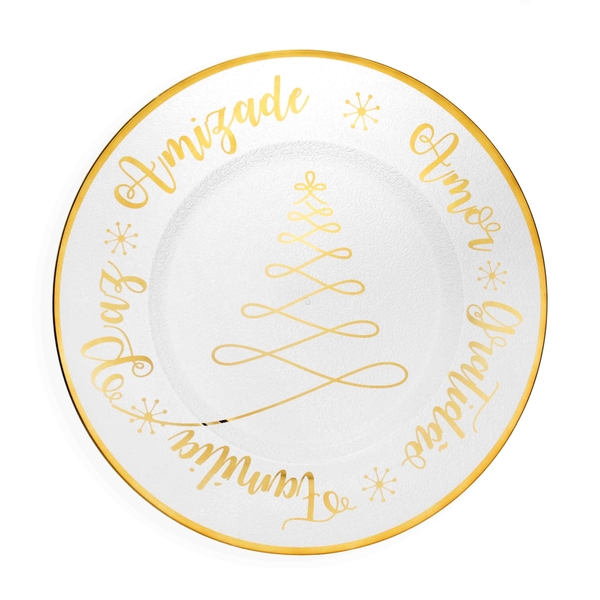 Sousplat De Plástico Desejos Transparente Dourado 33 Cm - D'r