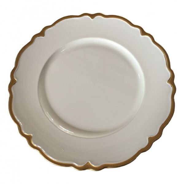 Sousplat De Poliestireno Branco Com Detalhes Dourado 33cm X